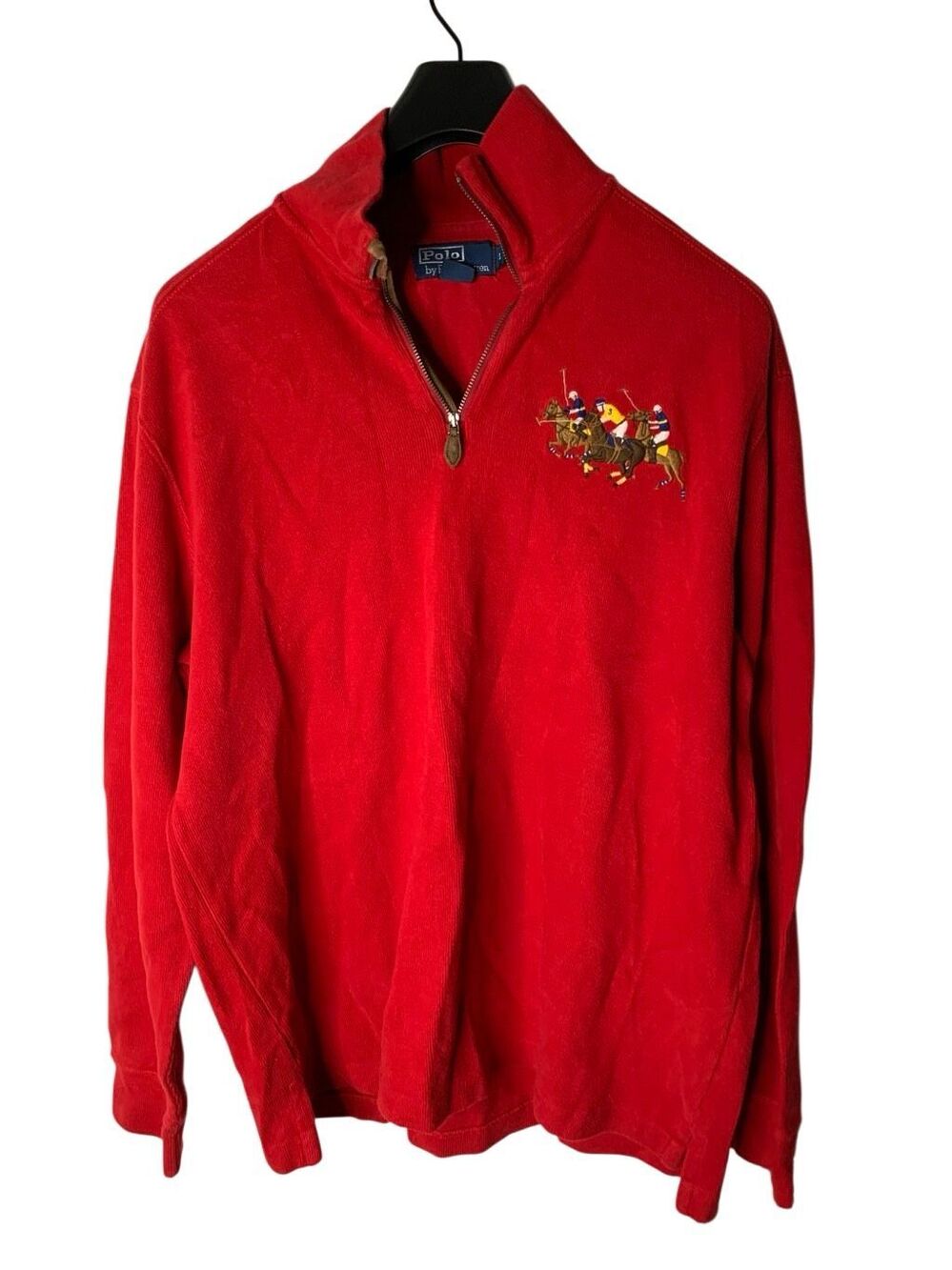 Polo Ralph Lauren 100% cotton 1/4 zip sweater horse jockey red men's large